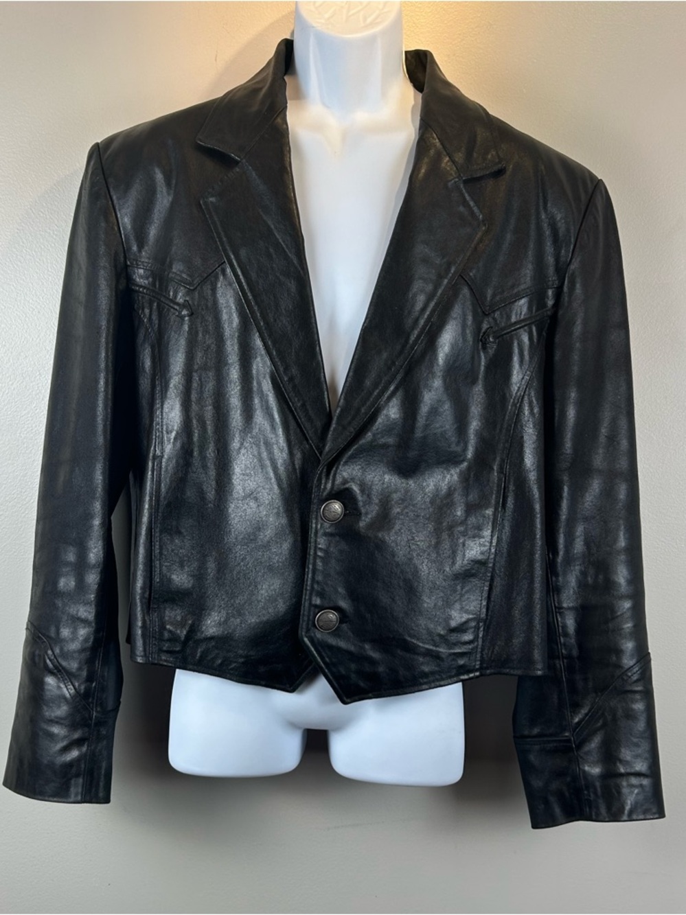 Vintage Pioneer Wear Western Style Jacket Mens Medium Black Leather Rockabilly
